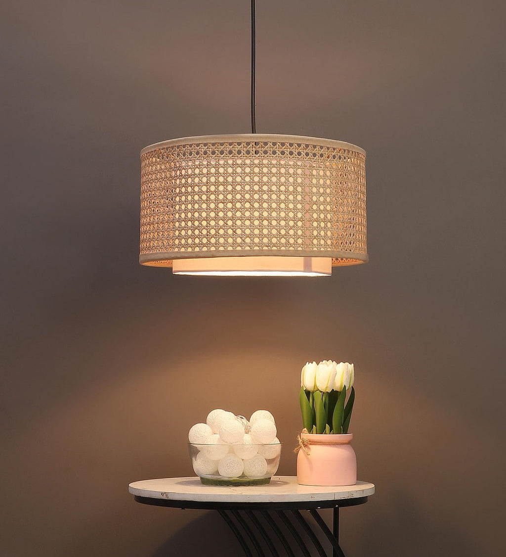 AKWAY Bamboo Hanging lamp for Living Room | Rattan Hanging lamp | Cane Pendant Light for Home Decoration (12" Dia x 6" H) (Bulb not Included)