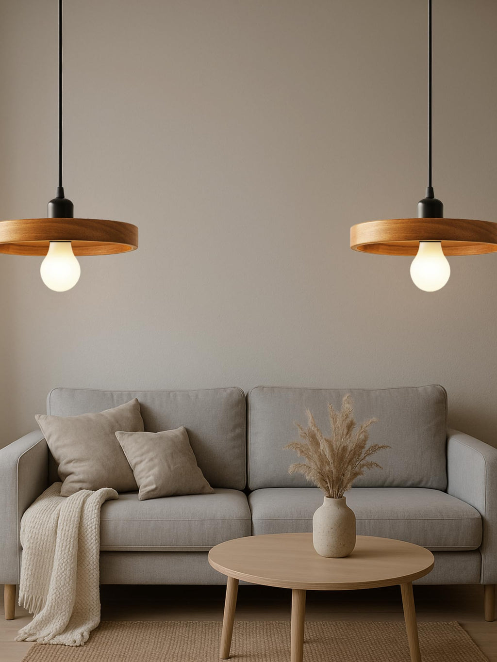 Wooden Hanging Lights for Living Room | Handcrafted Walnut Finish Ceiling Hanging Lamp | Adjustable Cord | Elegant Pendant Lights for Bedroom, Kitchen & Balcony Décor (LARGE-10 INCH)