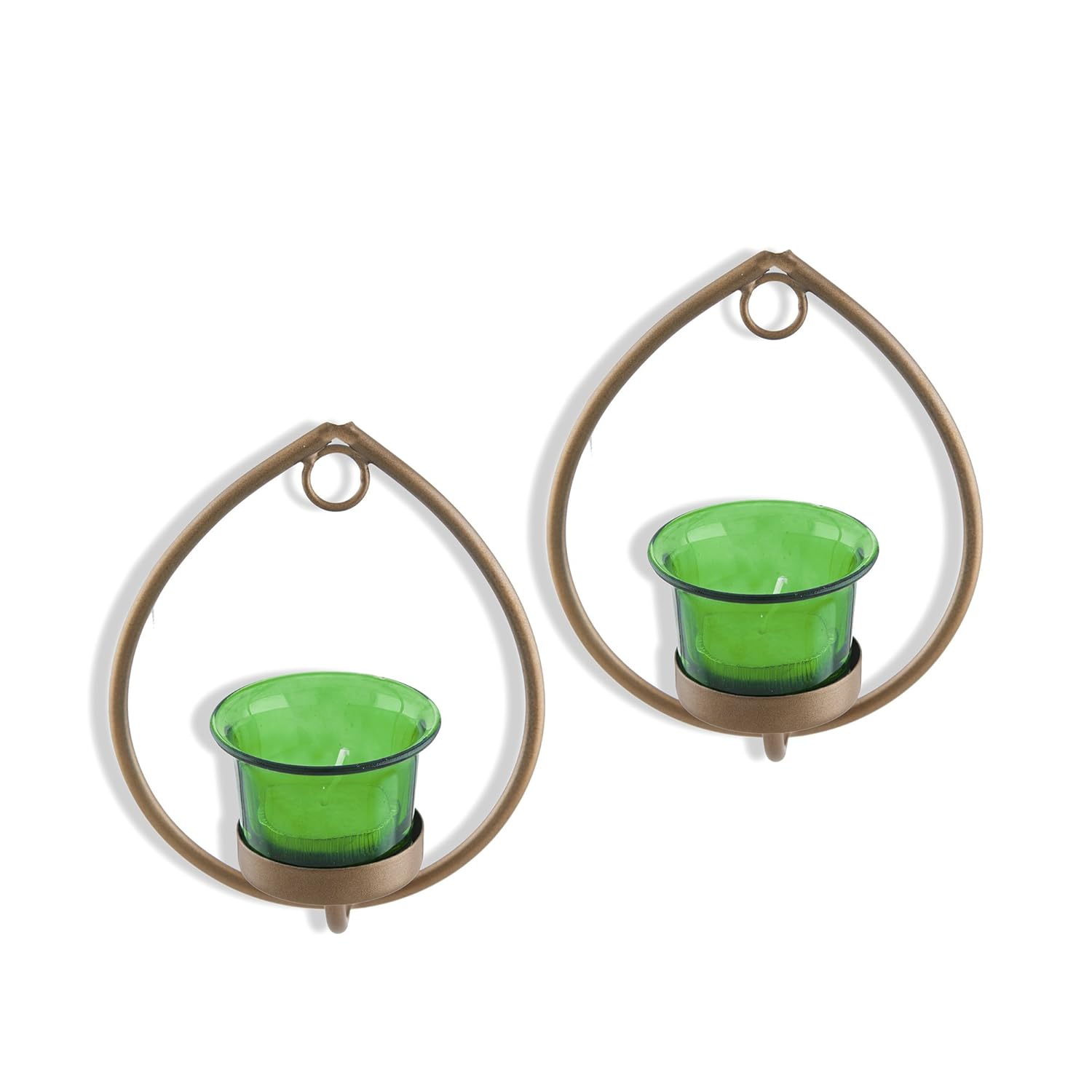 Homesake® Wall Candle Sconce Set of 2 Wrought Iron Candle Holder Hanging Wall Mounted Candle Sconces for Living Room Home Decor, Black with Glass and Free T-Light Candles (Eye Yellow Gold)