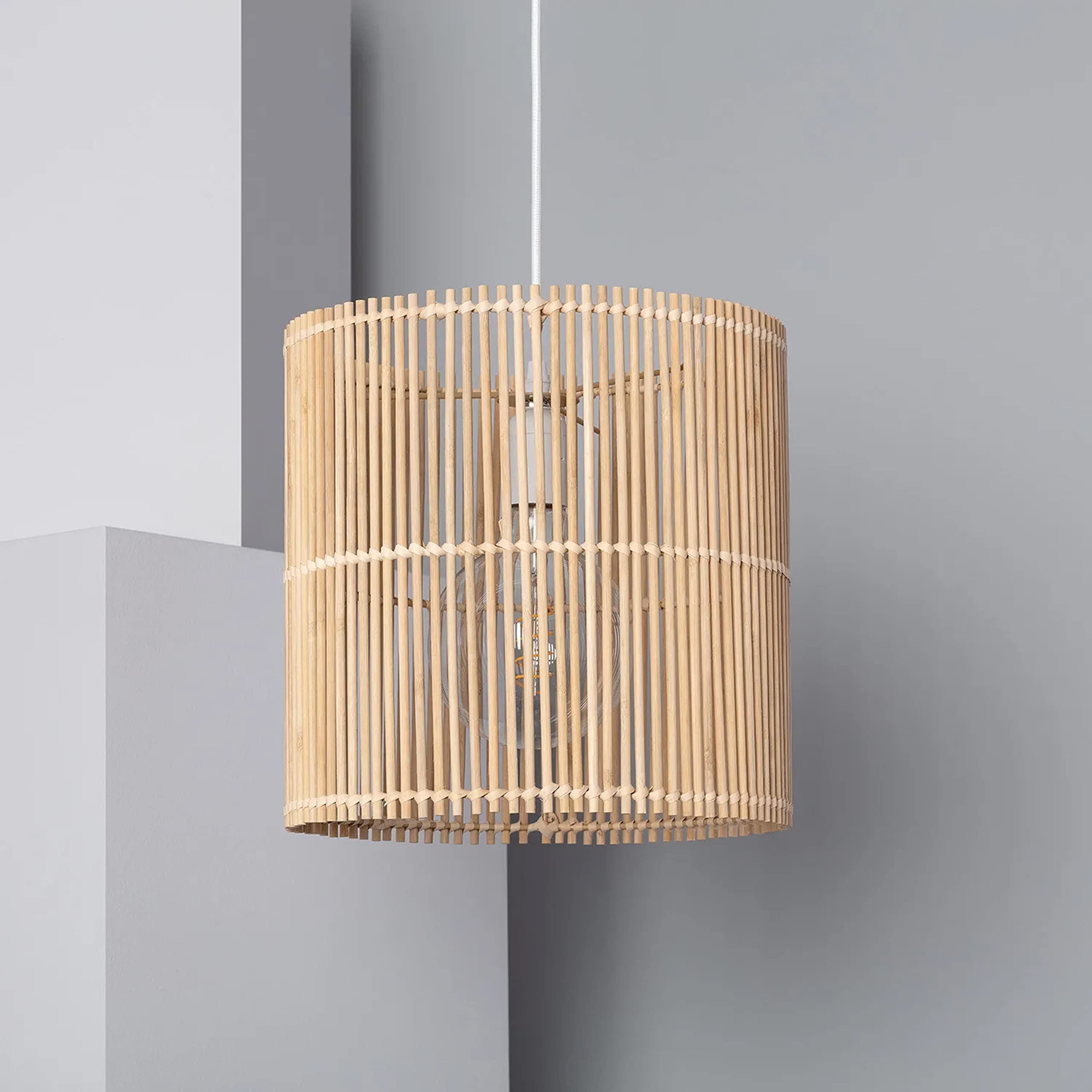 AKWAY Rattan Hanging lamp for Living Room | Bamboo Hanging Light for Bedroom | Cane Wicker Pendant lamp for Home Decoration (Bulb Not Included) (Bamboo Ceiling Lamp with Diffuser)
