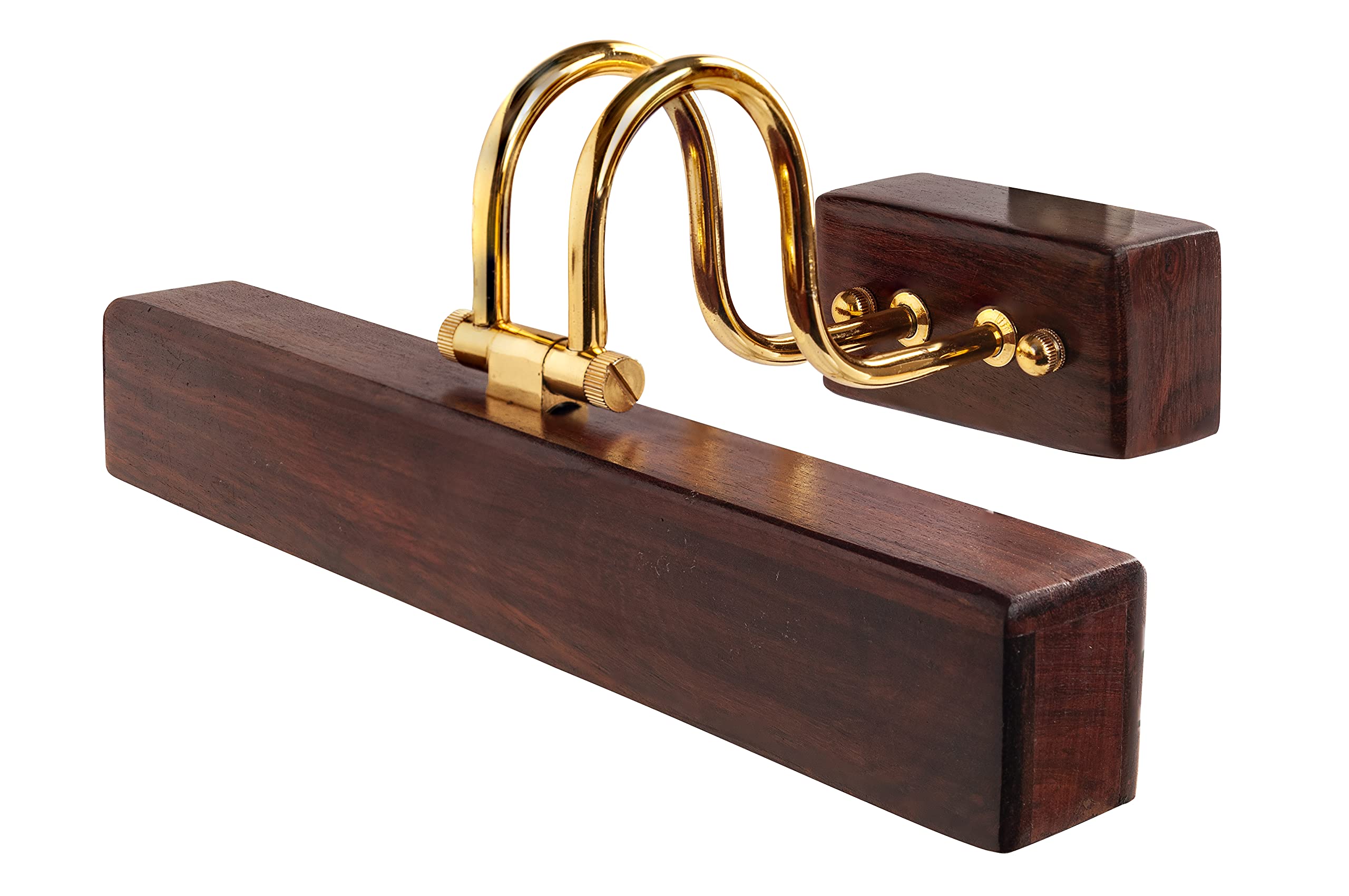 Green House Handmade Sheesham Wood Wall Light for Dressing Table/Mirror/Vanity/Bedroom/Bathroom/Living Room with 10W in-Built Tri-Colour LED/9 inches Wide/Gold Plated Brass Bands/Rivets/Moving Set