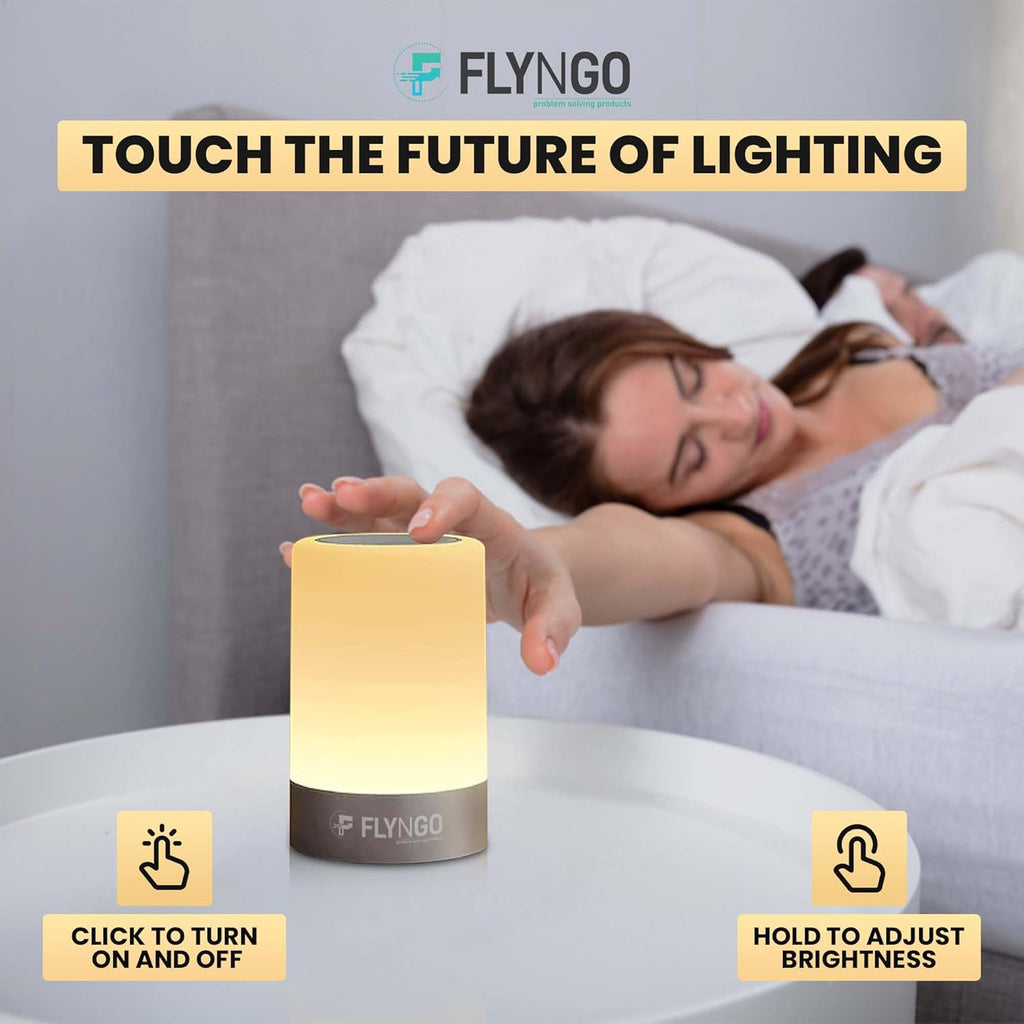 FLYNGO Touch Control LED Night Light Table Lamp for Bedroom, Living Room, and Study, with Adjustable Brightness, USB Rechargeable (A1)Plastic ,White