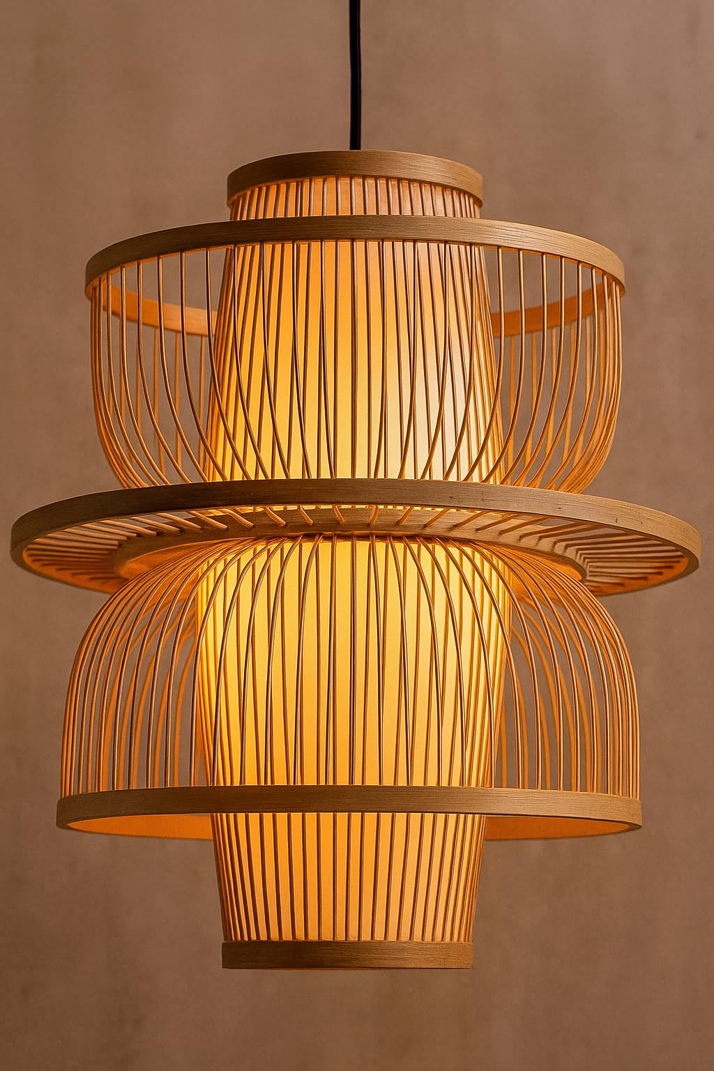 AKWAY Rattan Hanging lamp for Living Room | Bamboo Hanging Light for Bedroom | Cane Wicker Pendant lamp for Home Decoration (Bulb Not Included) (Bamboo Ceiling Lamp with Diffuser)