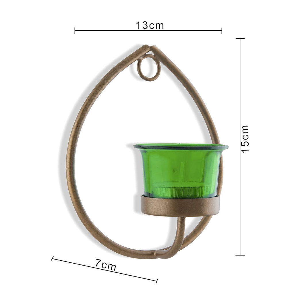 Homesake® Wall Candle Sconce Set of 2 Wrought Iron Candle Holder Hanging Wall Mounted Candle Sconces for Living Room Home Decor, Black with Glass and Free T-Light Candles (Eye Yellow Gold)