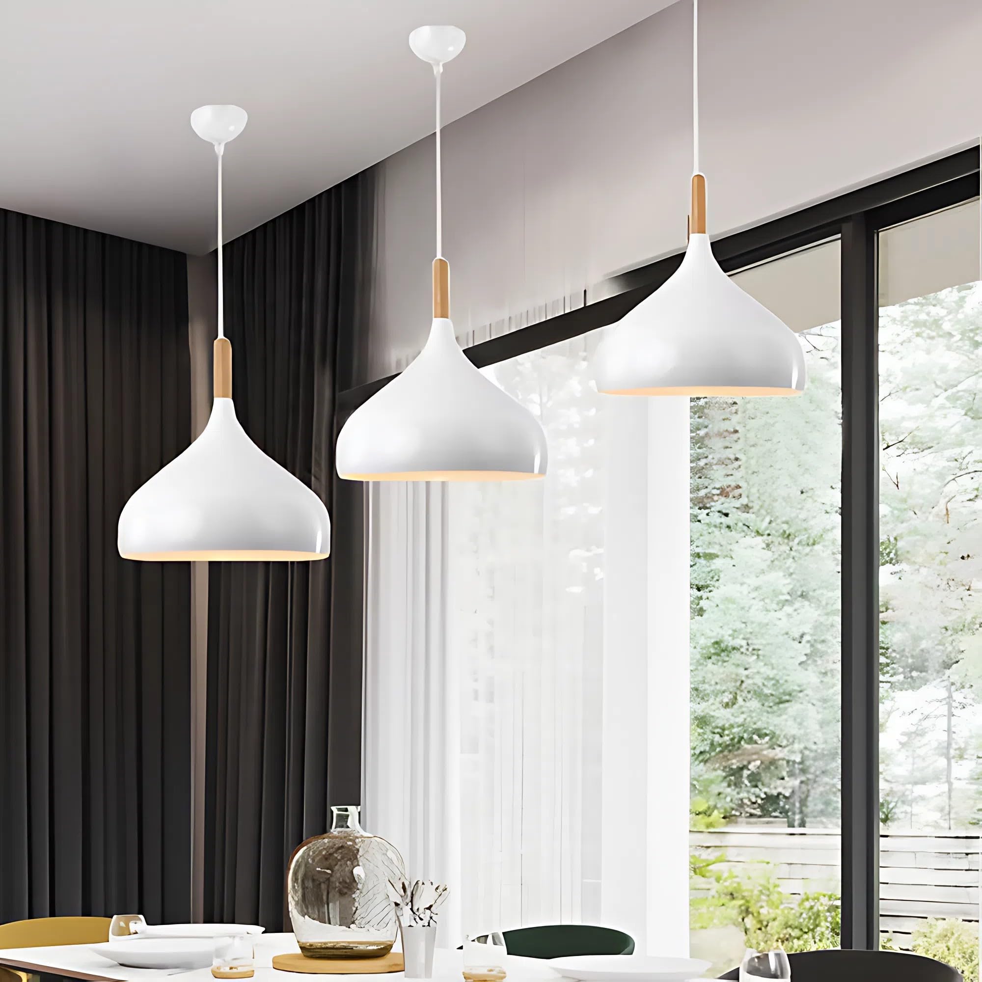 Aluminium Ceiling Light, Circular Shape Hanging Light for Dining Table, Living Room, Bedroom, Restaurant, Office, Cafe, White Pendant Lamp (White Pendant) (Pack of 1) (Without Bulb)