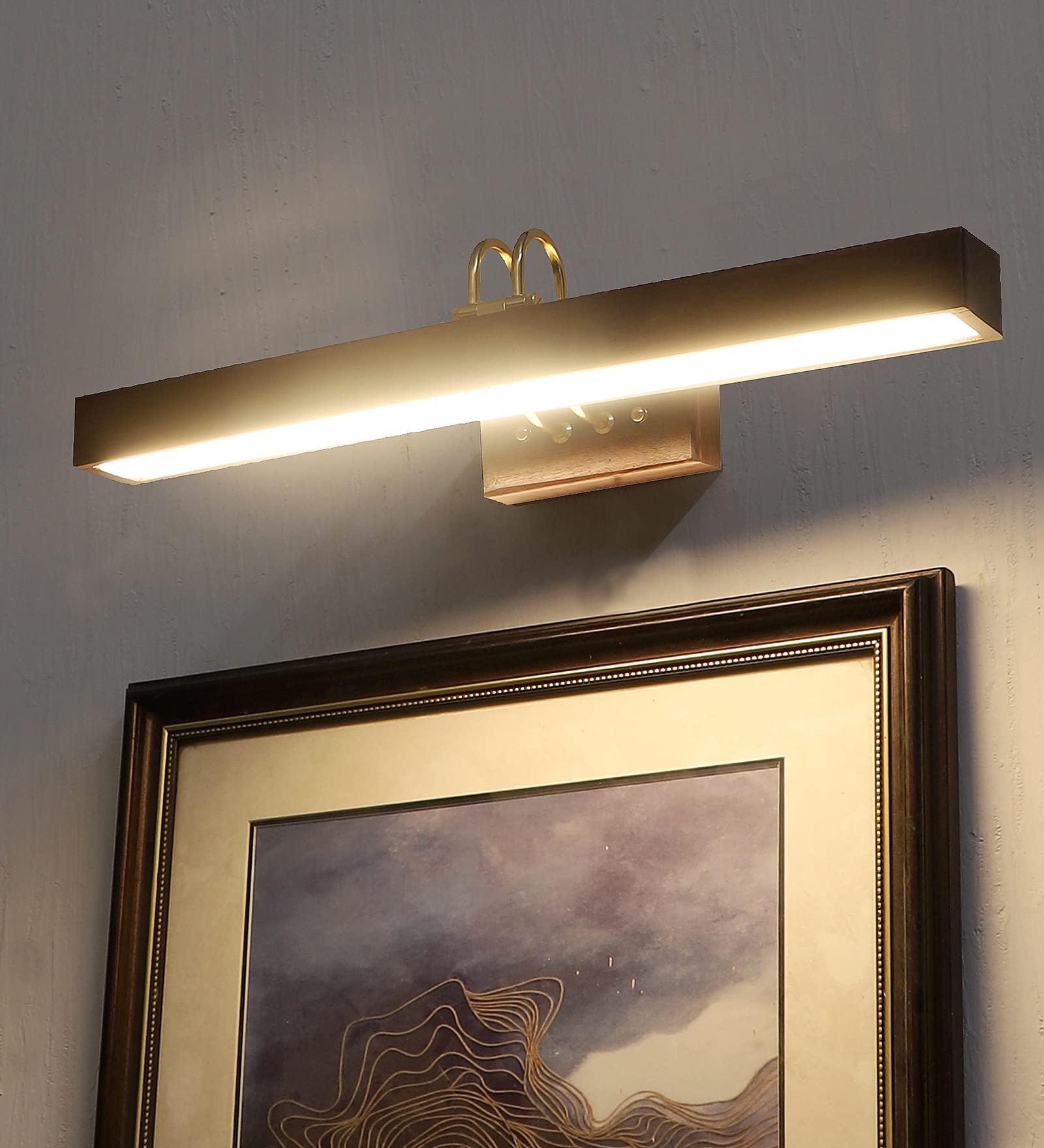 Green House Handmade Sheesham Wood Wall Light for Dressing Table/Mirror/Vanity/Bedroom/Bathroom/Living Room with 10W in-Built Tri-Colour LED/9 inches Wide/Gold Plated Brass Bands/Rivets/Moving Set