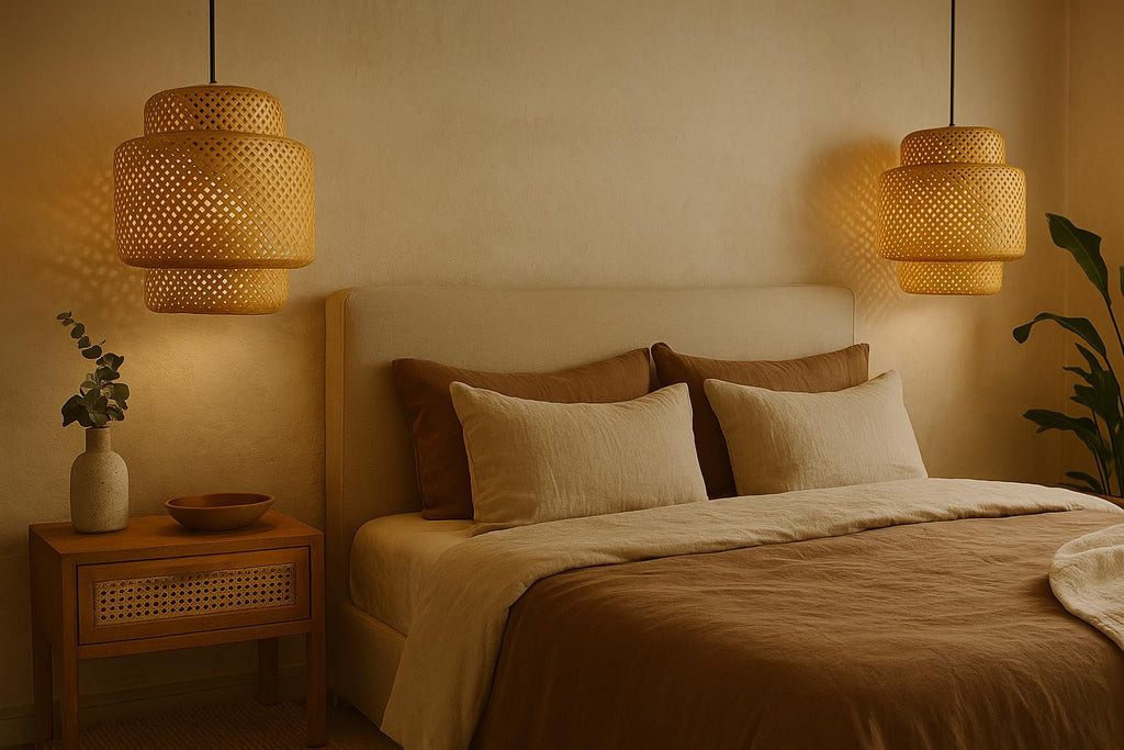 AKWAY Rattan Hanging lamp for Living Room | Bamboo Hanging Light for Bedroom | Cane Wicker Pendant lamp for Home Decoration (Bulb Not Included) (Bamboo Ceiling Lamp with Diffuser)