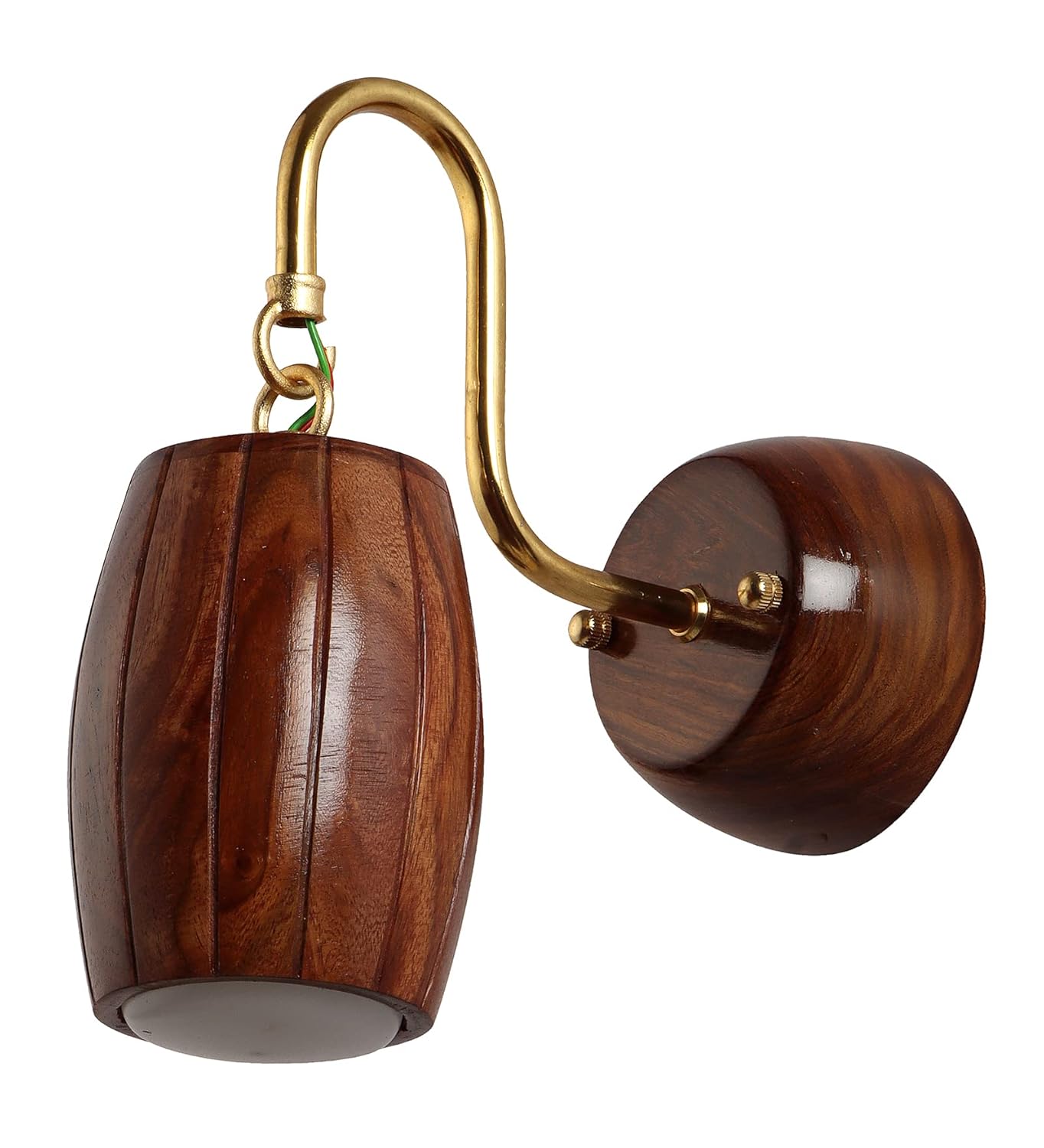 Green House Handmade Sheesham Wood Wall Light Lamp | Unique Barrel Design | Stylish Fancy Home Decor Lighting | In-Built 9W Warm White LED | Decorative Lighting for Bedroom, Living Room, Dining Room
