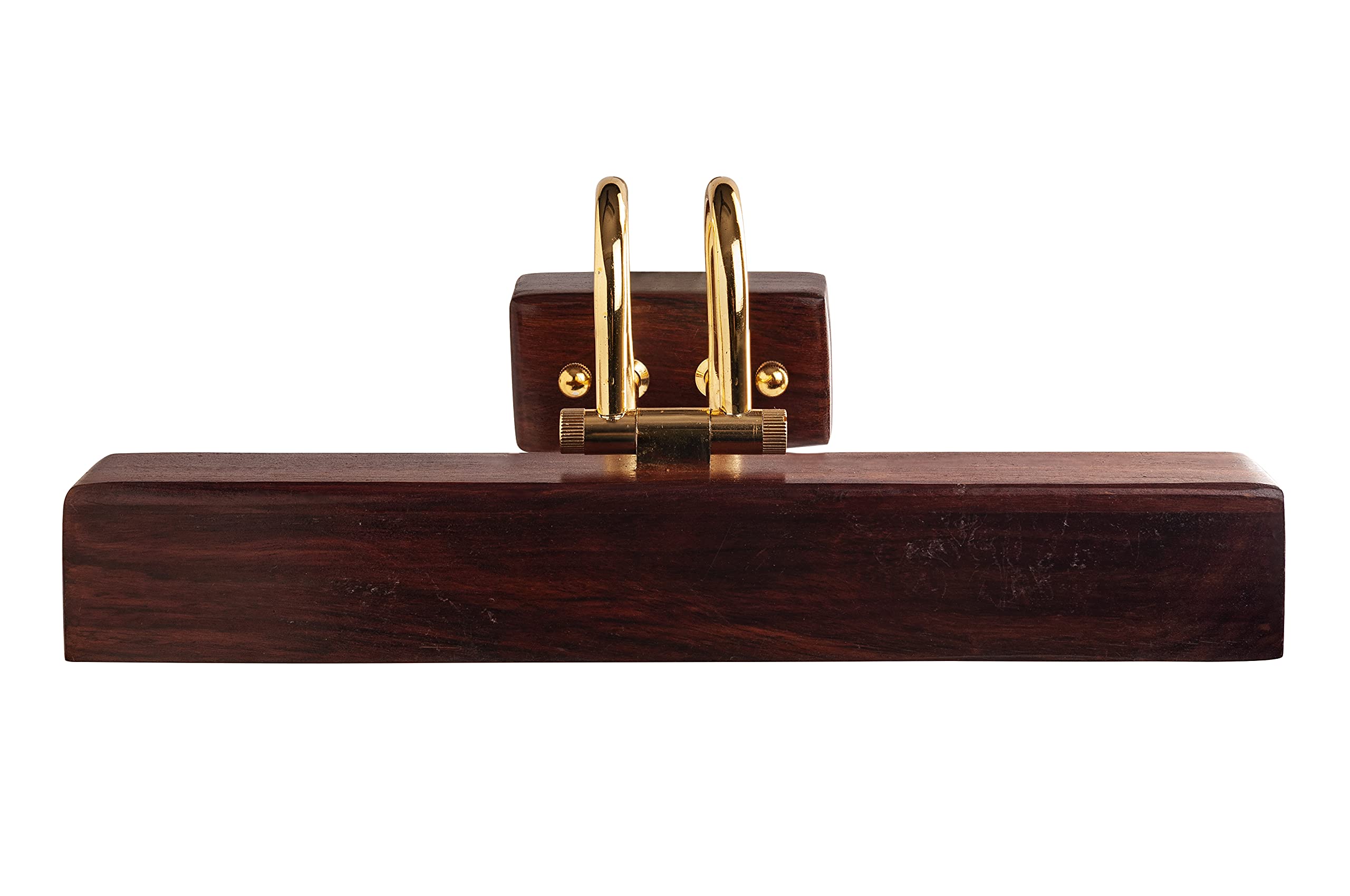 Green House Handmade Sheesham Wood Wall Light for Dressing Table/Mirror/Vanity/Bedroom/Bathroom/Living Room with 10W in-Built Tri-Colour LED/9 inches Wide/Gold Plated Brass Bands/Rivets/Moving Set