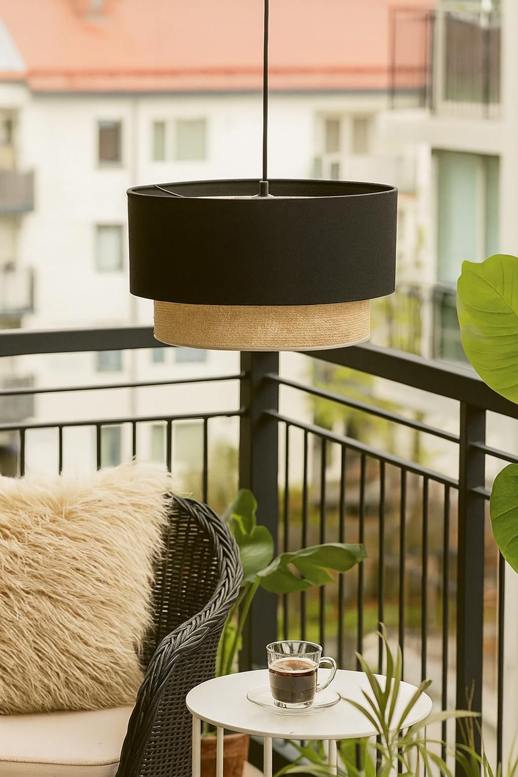 AKWAY Jute Hanging Lamp | Boho Ceiling Lamp for Bedroom, Living Room | Natural Jute Pendant Light | Perfect for Living Room, Dining Room or Office Lighting (16" D x 10" H) - Keya