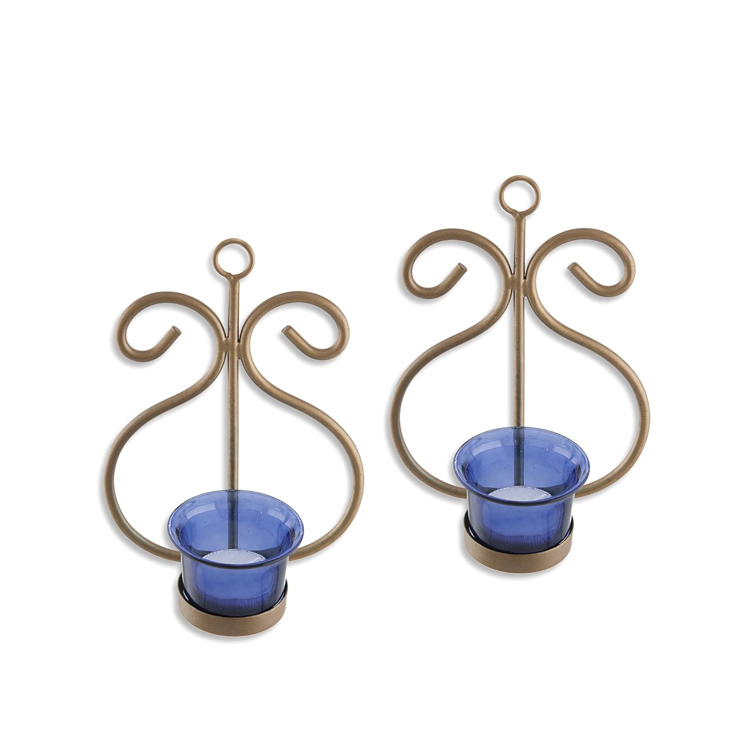 Homesake® Wall Candle Sconce Set of 2 Wrought Iron Candle Holder Hanging Wall Mounted Candle Sconces for Living Room Home Decor, Black with Glass and Free T-Light Candles (Eye Yellow Gold)