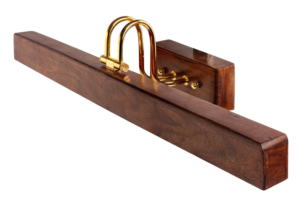 Green House Handmade Sheesham Wood Wall Light for Dressing Table/Mirror/Vanity/Bedroom/Bathroom/Living Room with 10W in-Built Tri-Colour LED/9 inches Wide/Gold Plated Brass Bands/Rivets/Moving Set