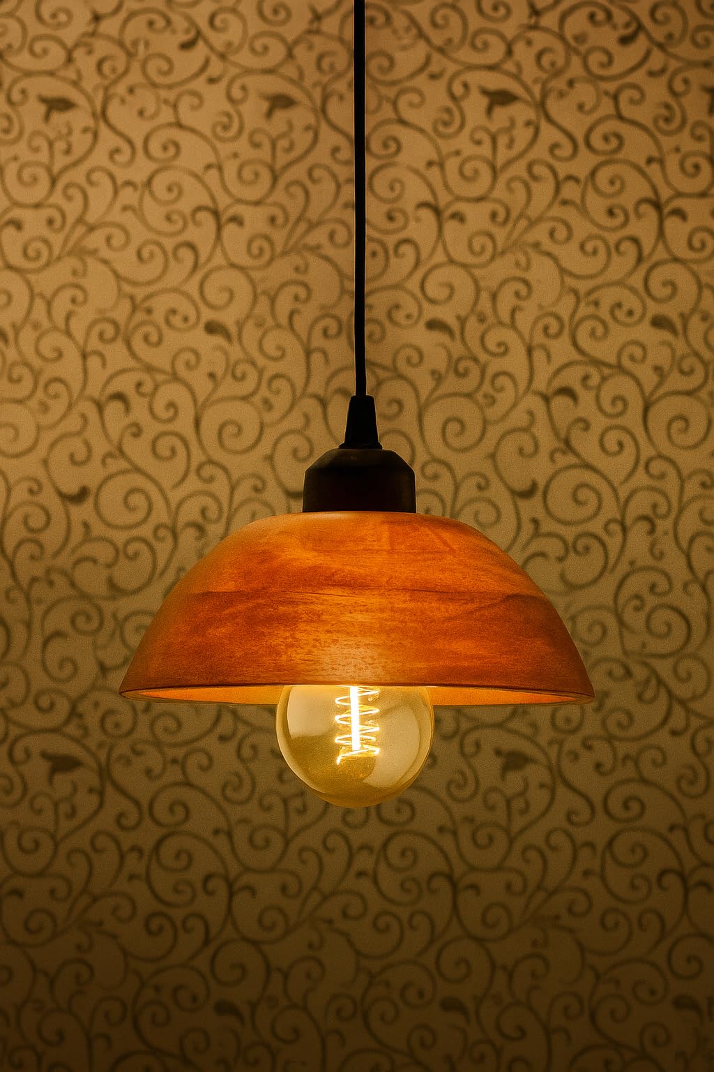 Wooden Hanging Lights for Living Room | Handcrafted Walnut Finish Ceiling Hanging Lamp | Adjustable Cord | Elegant Pendant Lights for Bedroom, Kitchen & Balcony Décor (LARGE-10 INCH)