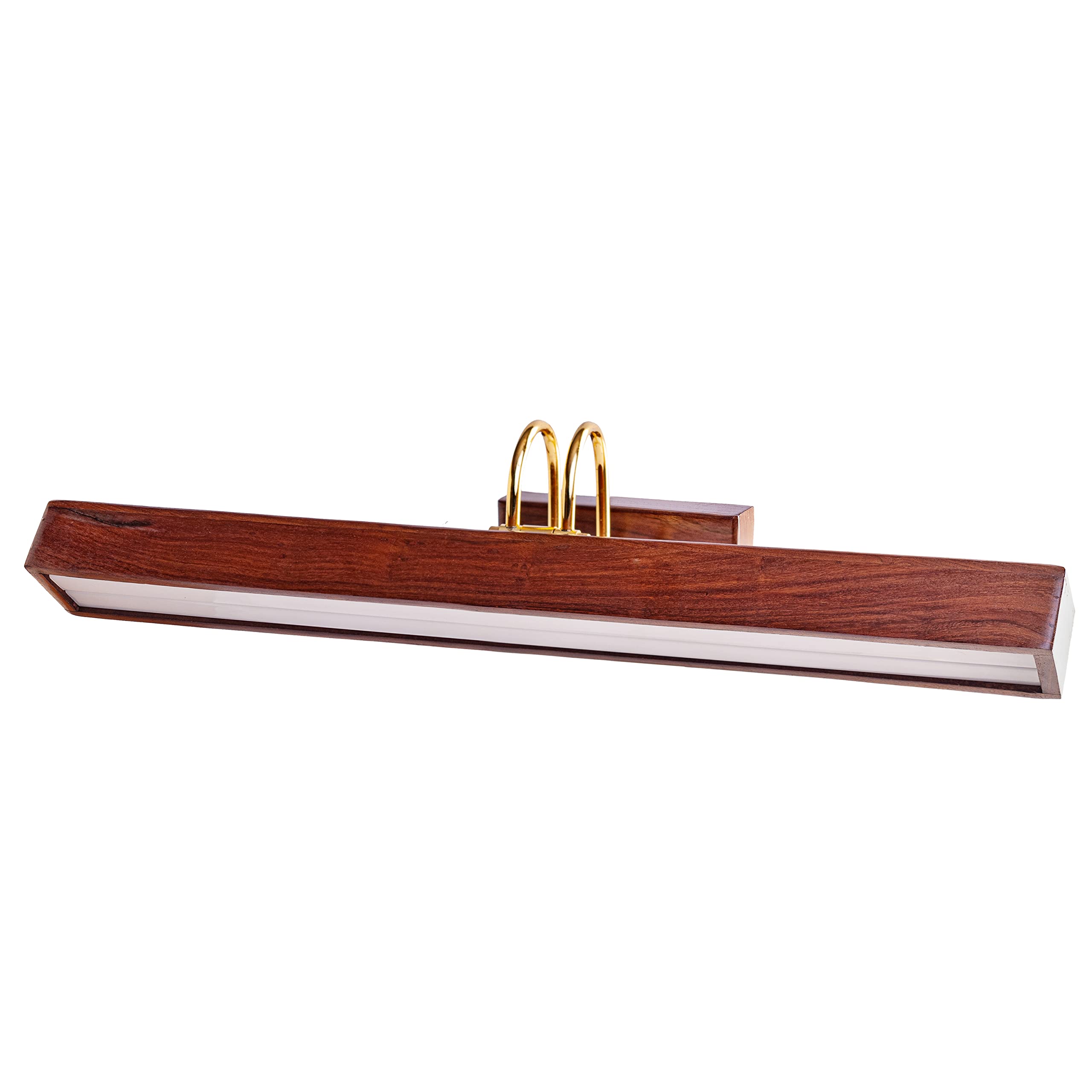 Green House Handmade Sheesham Wood Wall Light for Dressing Table/Mirror/Vanity/Bedroom/Bathroom/Living Room with 10W in-Built Tri-Colour LED/9 inches Wide/Gold Plated Brass Bands/Rivets/Moving Set