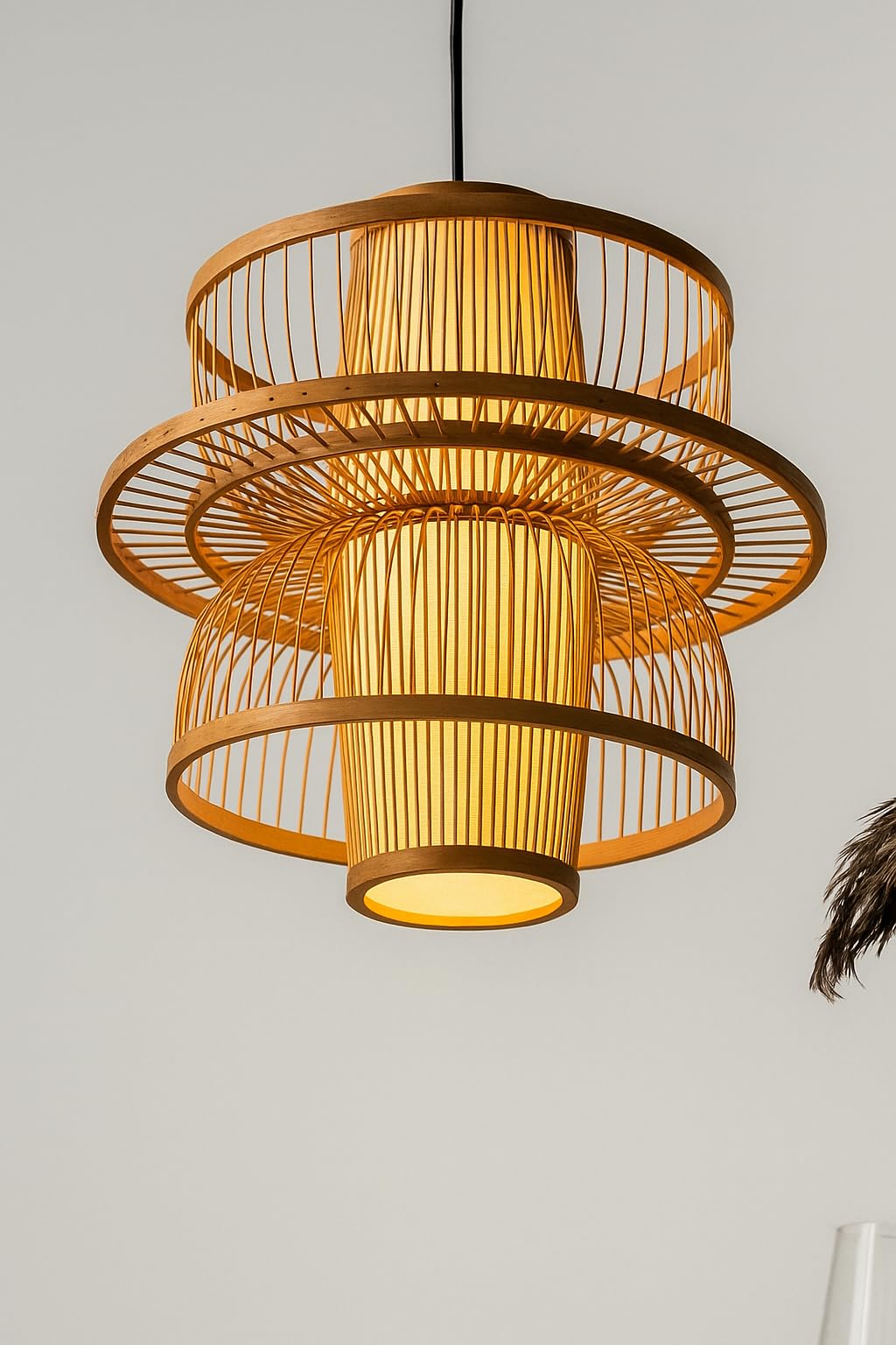 AKWAY Rattan Hanging lamp for Living Room | Bamboo Hanging Light for Bedroom | Cane Wicker Pendant lamp for Home Decoration (Bulb Not Included) (Bamboo Ceiling Lamp with Diffuser)