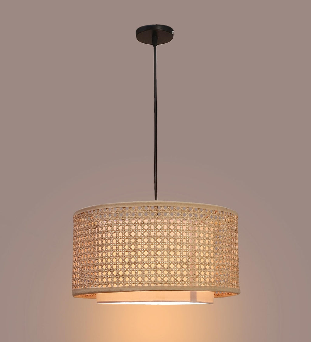 AKWAY Bamboo Hanging lamp for Living Room | Rattan Hanging lamp | Cane Pendant Light for Home Decoration (12" Dia x 6" H) (Bulb not Included)