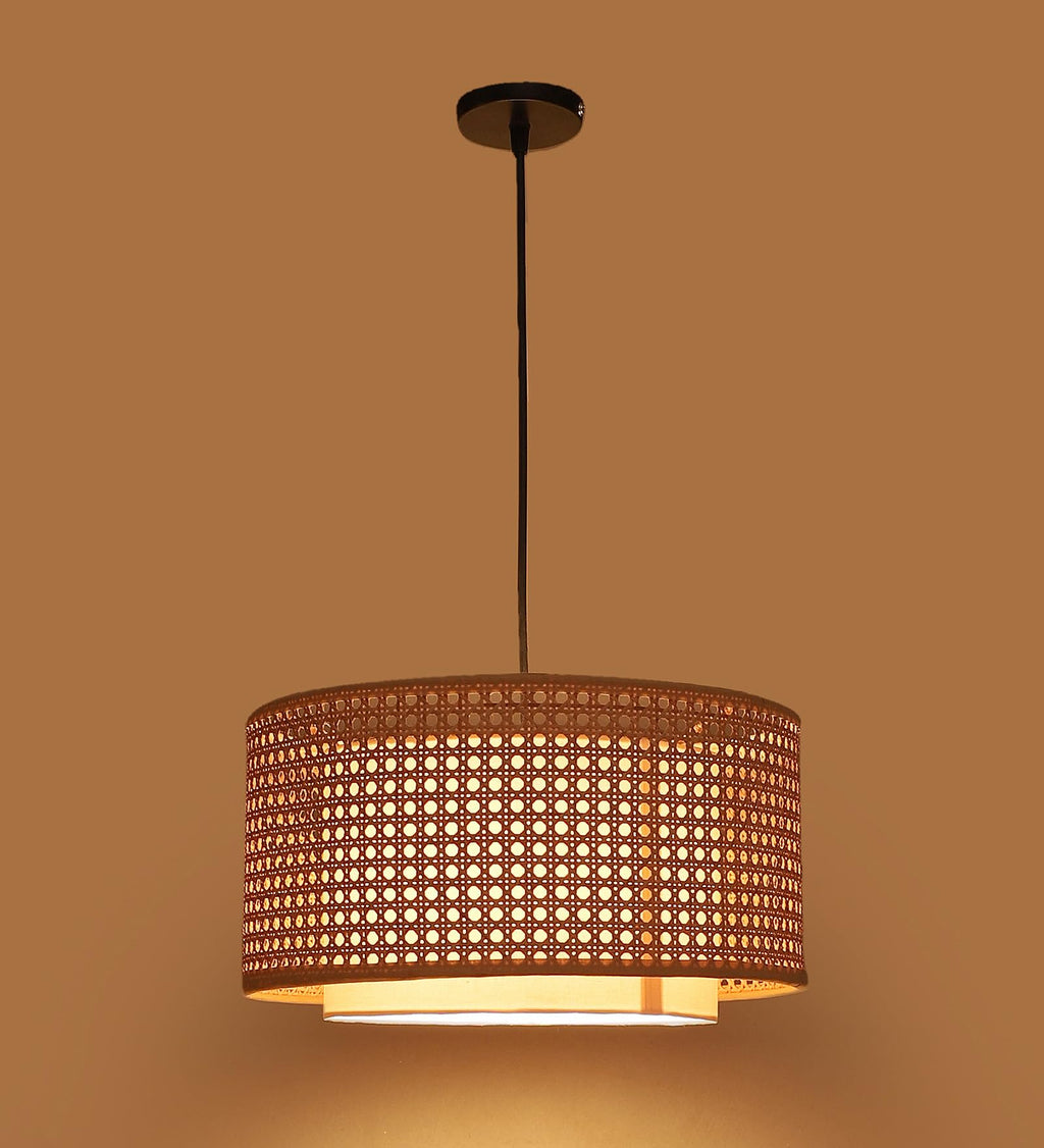 AKWAY Bamboo Hanging lamp for Living Room | Rattan Hanging lamp | Cane Pendant Light for Home Decoration (12" Dia x 6" H) (Bulb not Included)