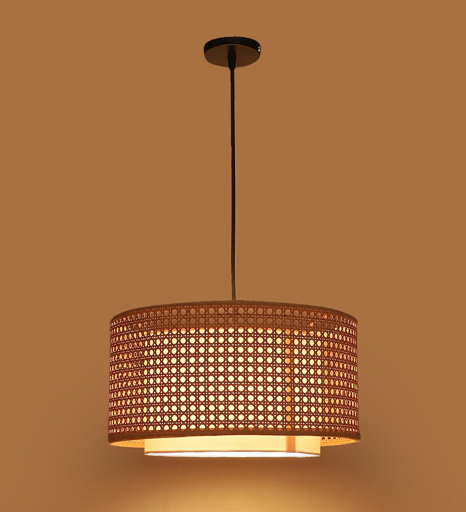 AKWAY Bamboo Hanging lamp for Living Room | Rattan Hanging lamp | Cane Pendant Light for Home Decoration (12" Dia x 6" H) (Bulb not Included)