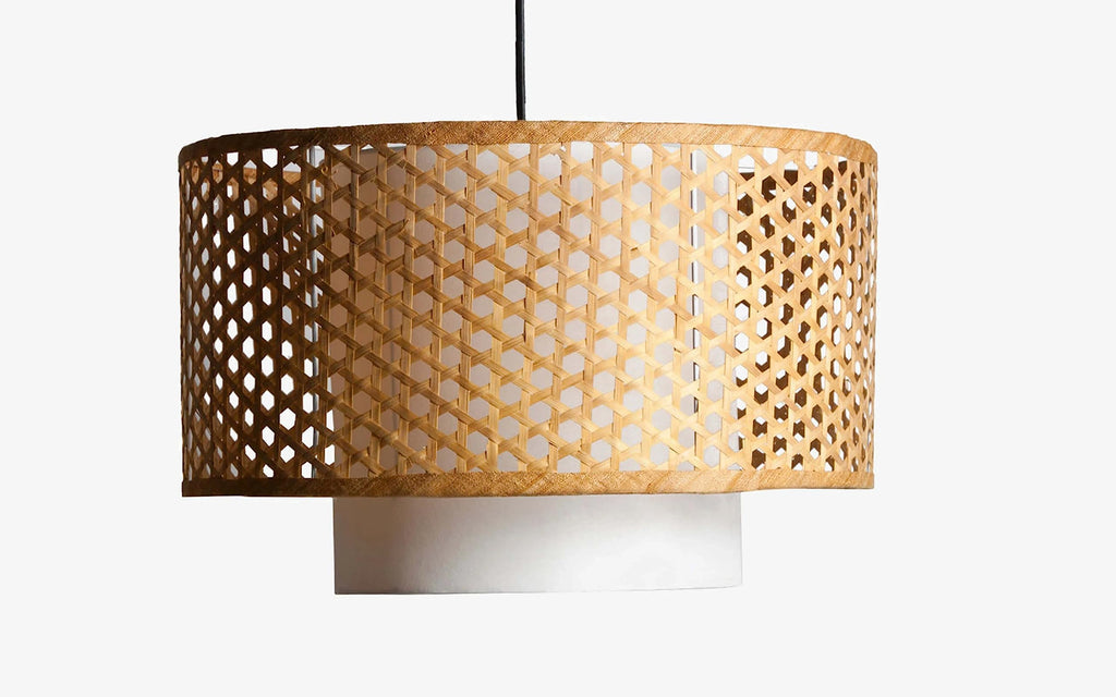 AKWAY Rattan Hanging lamp for Living Room | Bamboo Hanging Light for Bedroom | Cane Wicker Pendant lamp for Home Decoration (Bulb Not Included) (Bamboo Ceiling Lamp with Diffuser)