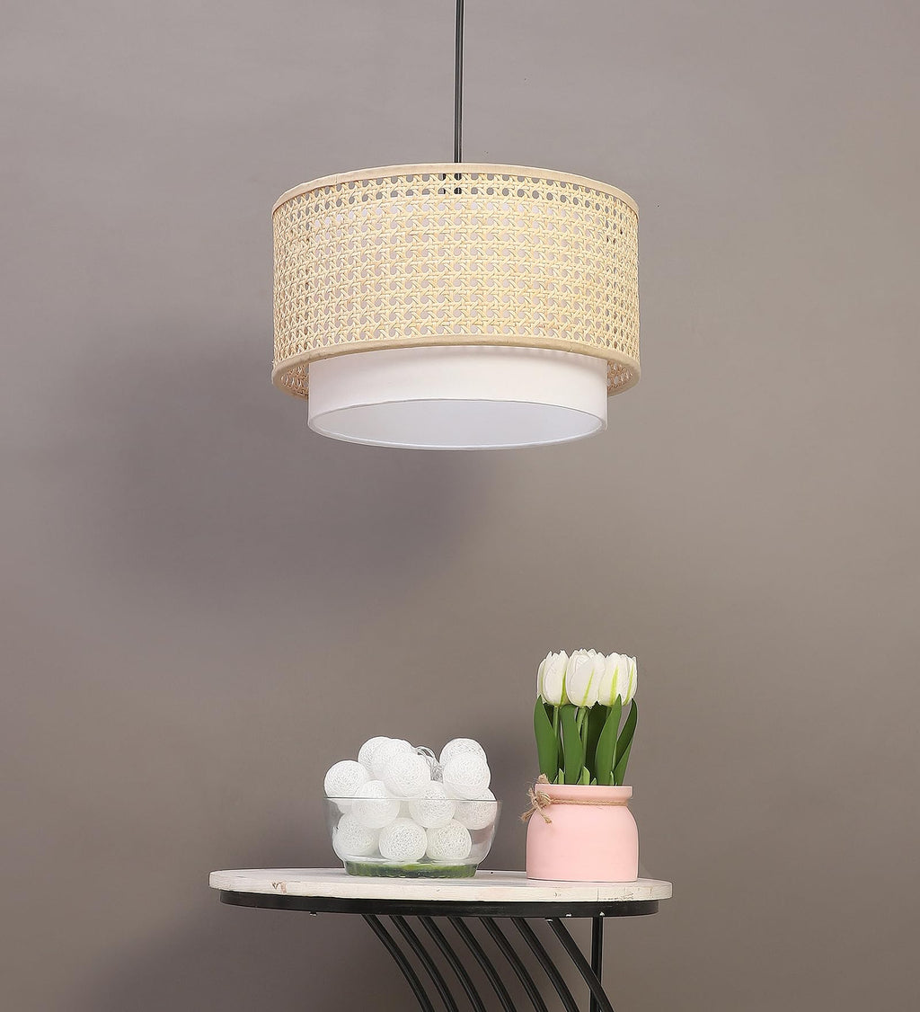 AKWAY Bamboo Hanging lamp for Living Room | Rattan Hanging lamp | Cane Pendant Light for Home Decoration (12" Dia x 6" H) (Bulb not Included)