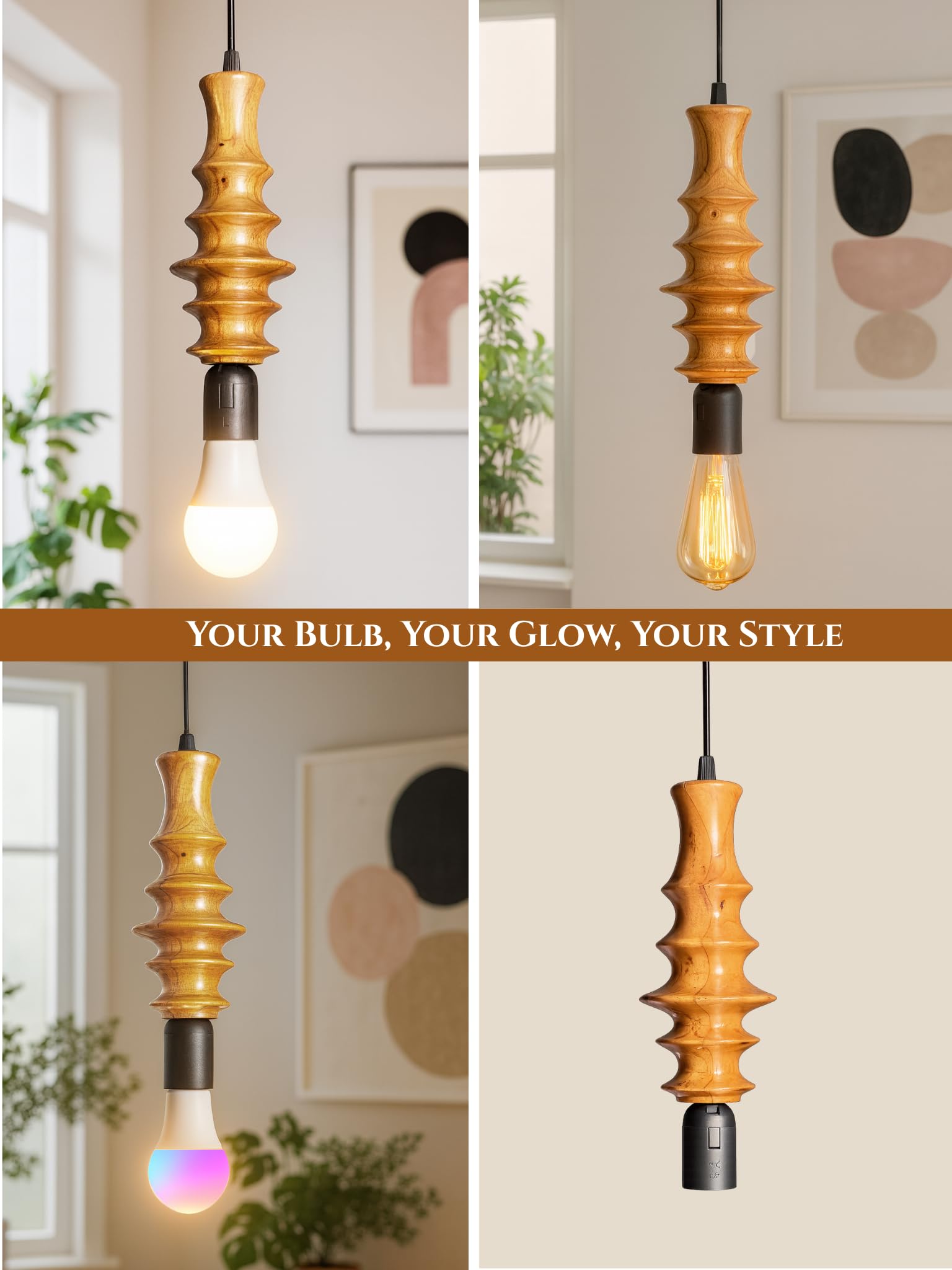 Wooden Hanging Lights for Living Room – Modern Chandelier Lights for Ceiling | Wood Finish Spindle Light for Living Room, Bedroom, Kitchen, Dining | Decorative Home Lighting