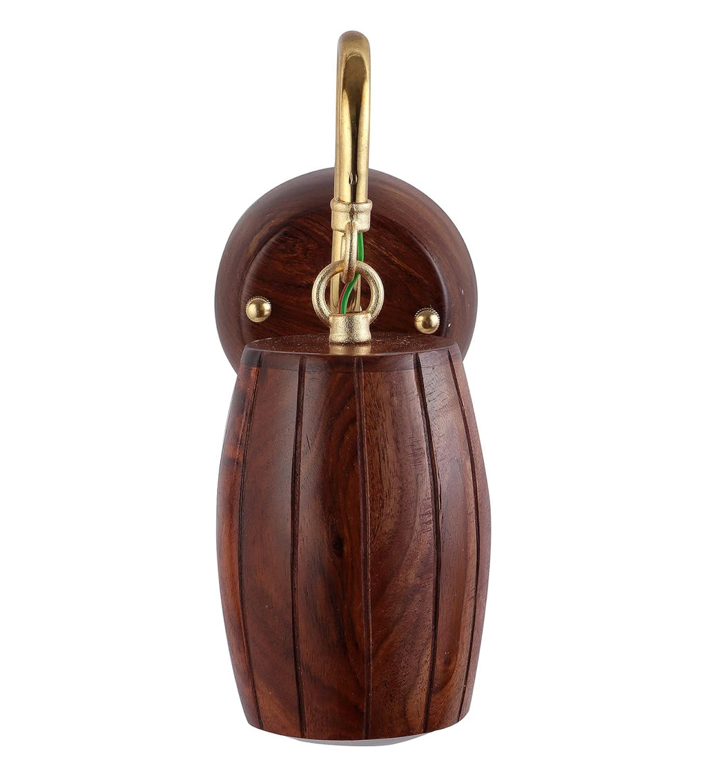 Green House Handmade Sheesham Wood Wall Light Lamp | Unique Barrel Design | Stylish Fancy Home Decor Lighting | In-Built 9W Warm White LED | Decorative Lighting for Bedroom, Living Room, Dining Room