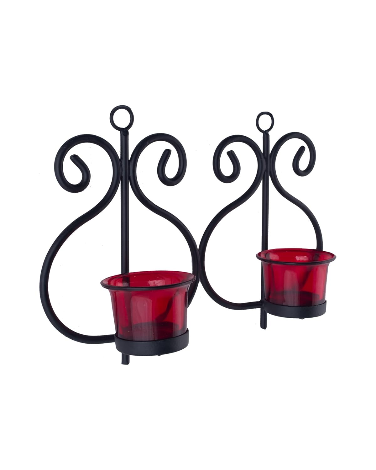 Homesake® Wall Candle Sconce Set of 2 Wrought Iron Candle Holder Hanging Wall Mounted Candle Sconces for Living Room Home Decor, Black with Glass and Free T-Light Candles (Eye Yellow Gold)