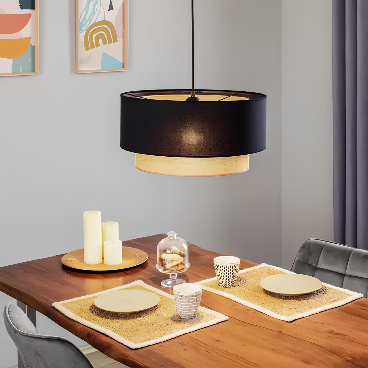 AKWAY Jute Hanging Lamp | Boho Ceiling Lamp for Bedroom, Living Room | Natural Jute Pendant Light | Perfect for Living Room, Dining Room or Office Lighting (16" D x 10" H) - Keya