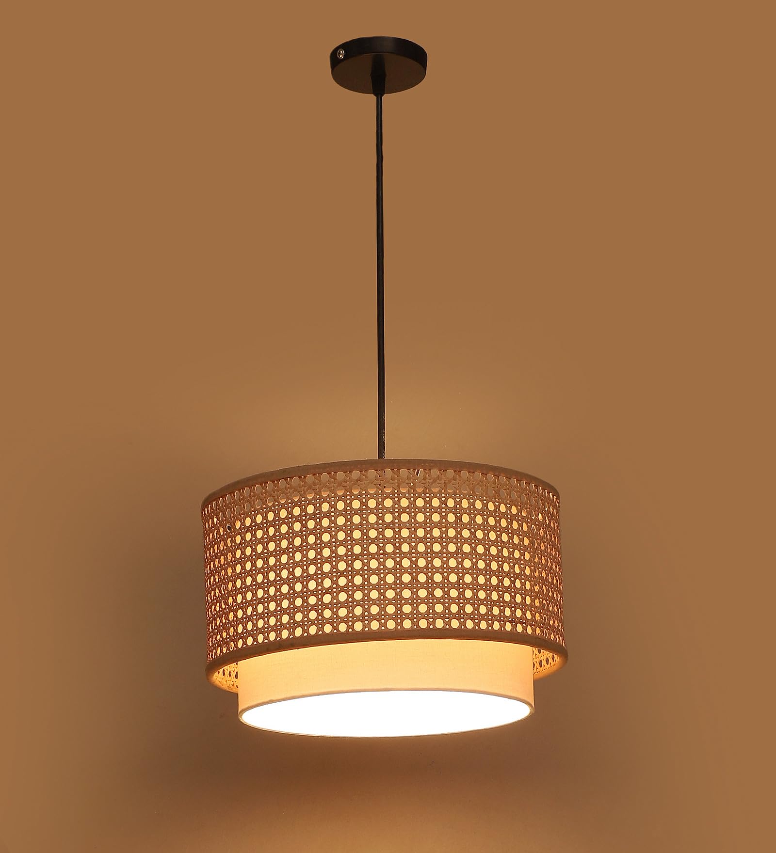 AKWAY Bamboo Hanging lamp for Living Room | Rattan Hanging lamp | Cane Pendant Light for Home Decoration (12" Dia x 6" H) (Bulb not Included)