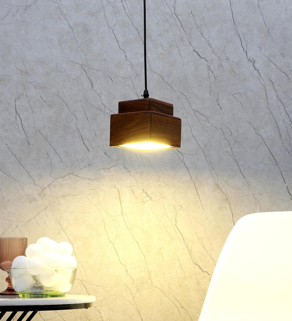 Green House Handmade Sheesham Wood Hanging Pendant Ceiling Jhumar Light | 10W Warm White LED | Aesthetic Luxurious Design |Decor Lighting for Bedroom, Living Room, Dining Room, Kitchen, Hall