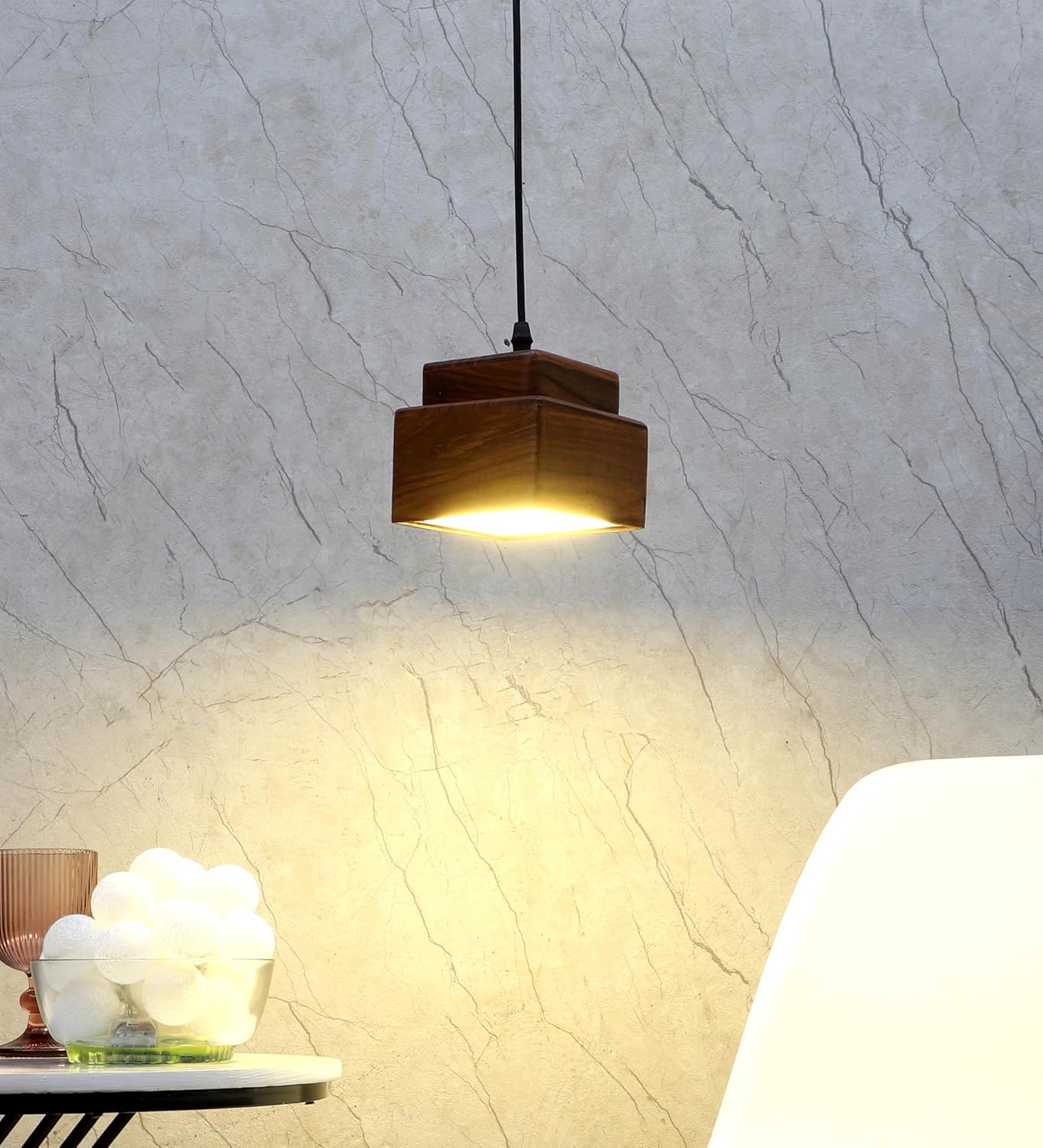 Green House Handmade Sheesham Wood Hanging Pendant Ceiling Jhumar Light | 10W Warm White LED | Aesthetic Luxurious Design |Decor Lighting for Bedroom, Living Room, Dining Room, Kitchen, Hall