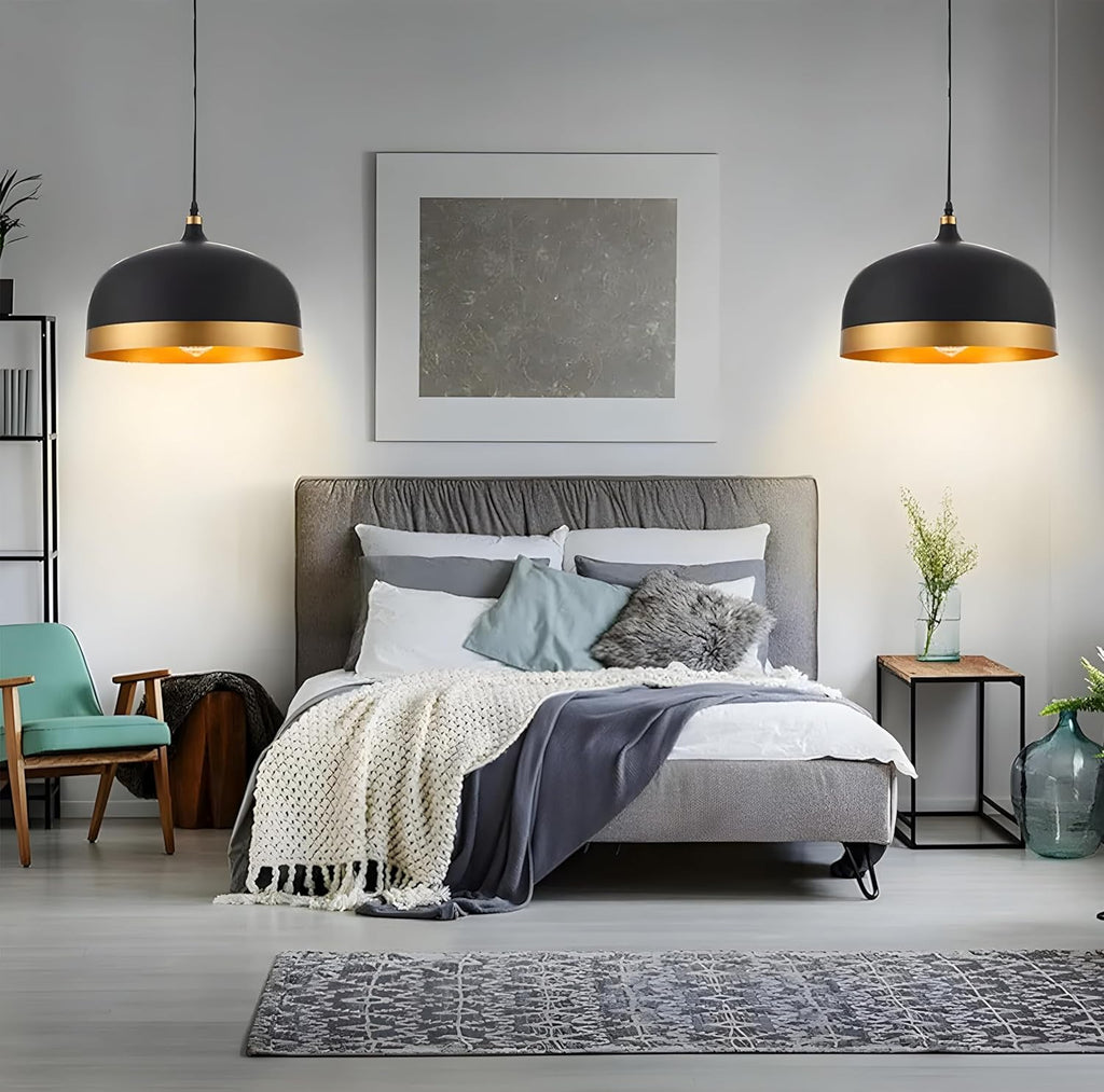 Morden Metallic Black and Golden Pendant Hanging Lamp, 10 inch, E-27 Holder, for Living Room (Without Bulb)