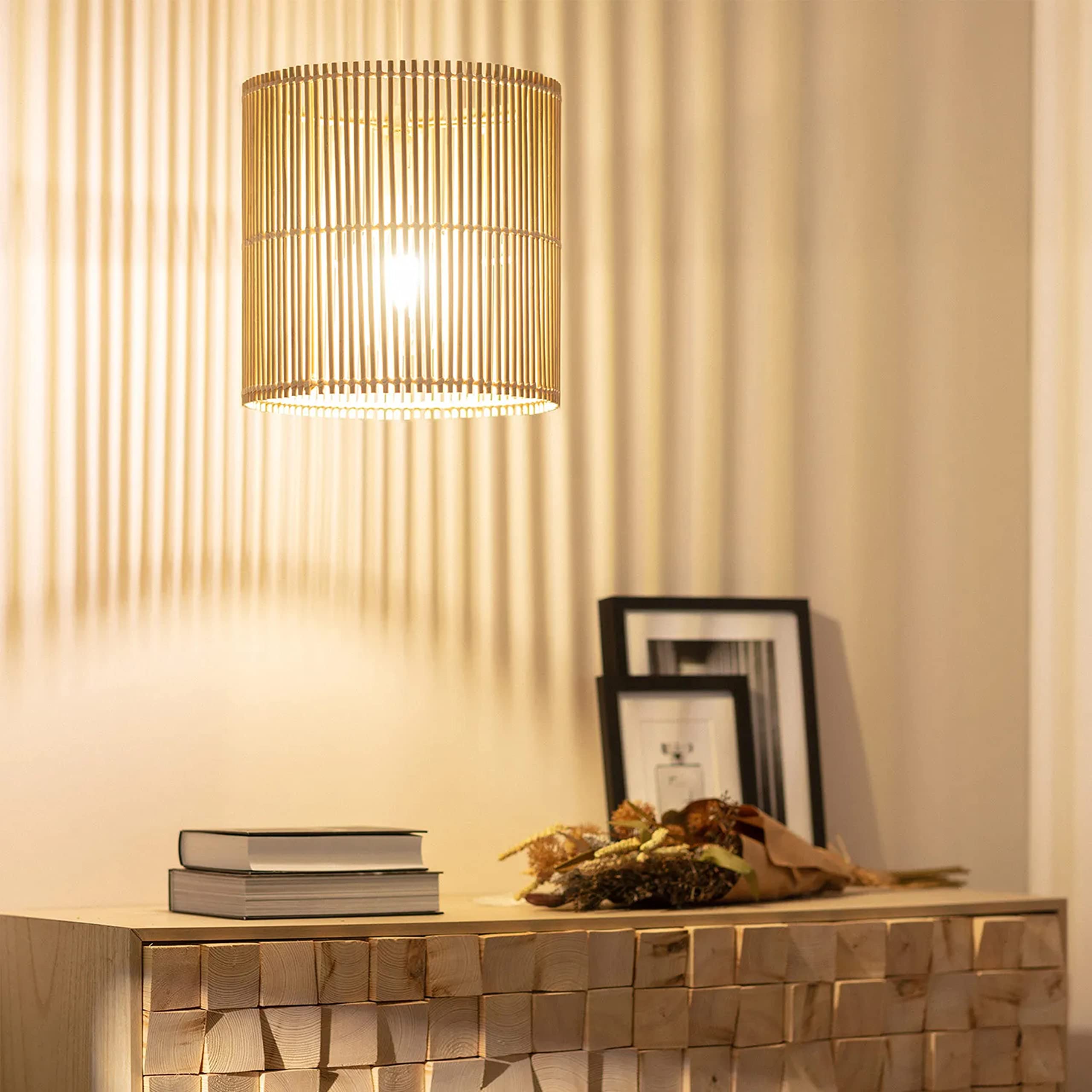 AKWAY Rattan Hanging lamp for Living Room | Bamboo Hanging Light for Bedroom | Cane Wicker Pendant lamp for Home Decoration (Bulb Not Included) (Bamboo Ceiling Lamp with Diffuser)