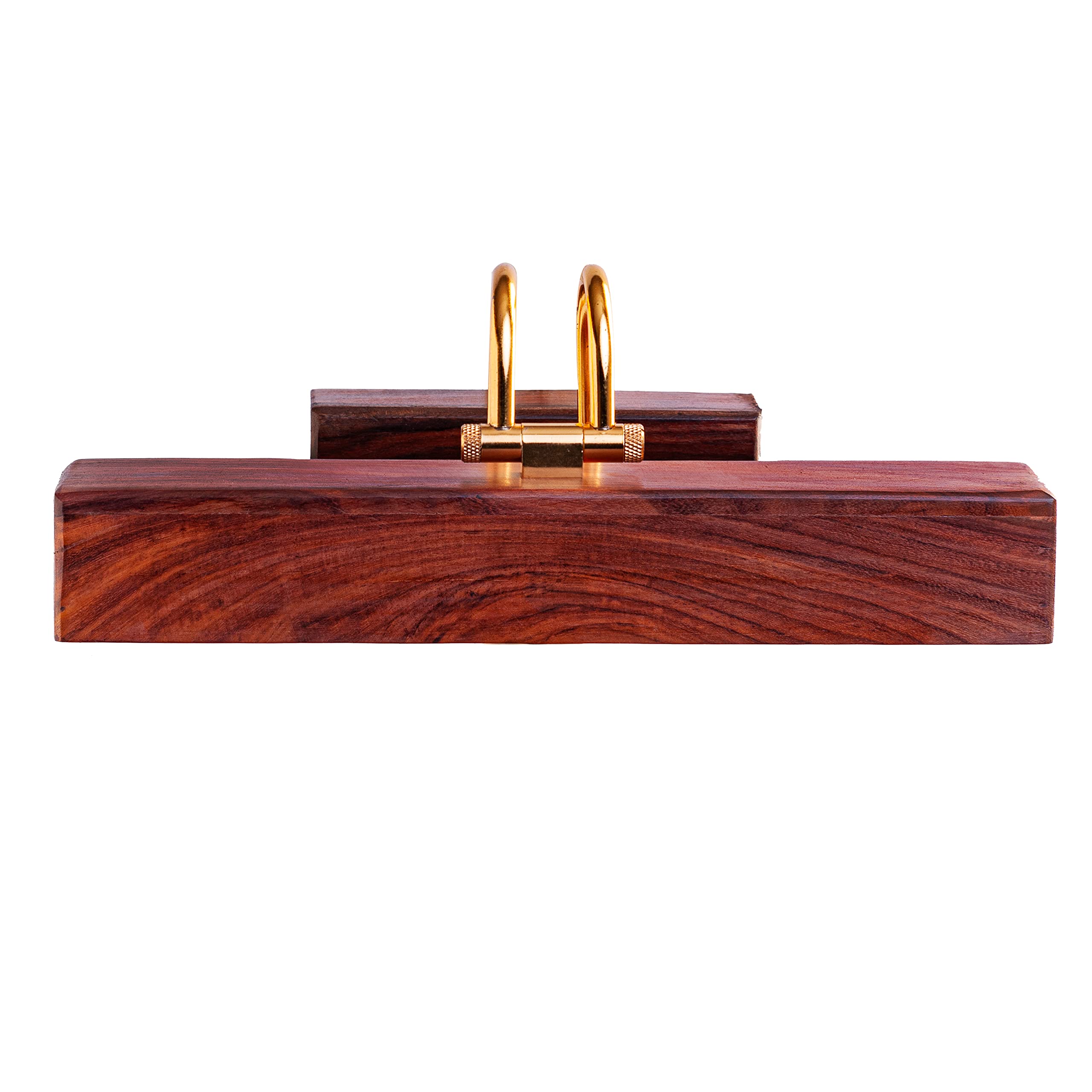 Green House Handmade Sheesham Wood Wall Light for Dressing Table/Mirror/Vanity/Bedroom/Bathroom/Living Room with 10W in-Built Tri-Colour LED/9 inches Wide/Gold Plated Brass Bands/Rivets/Moving Set