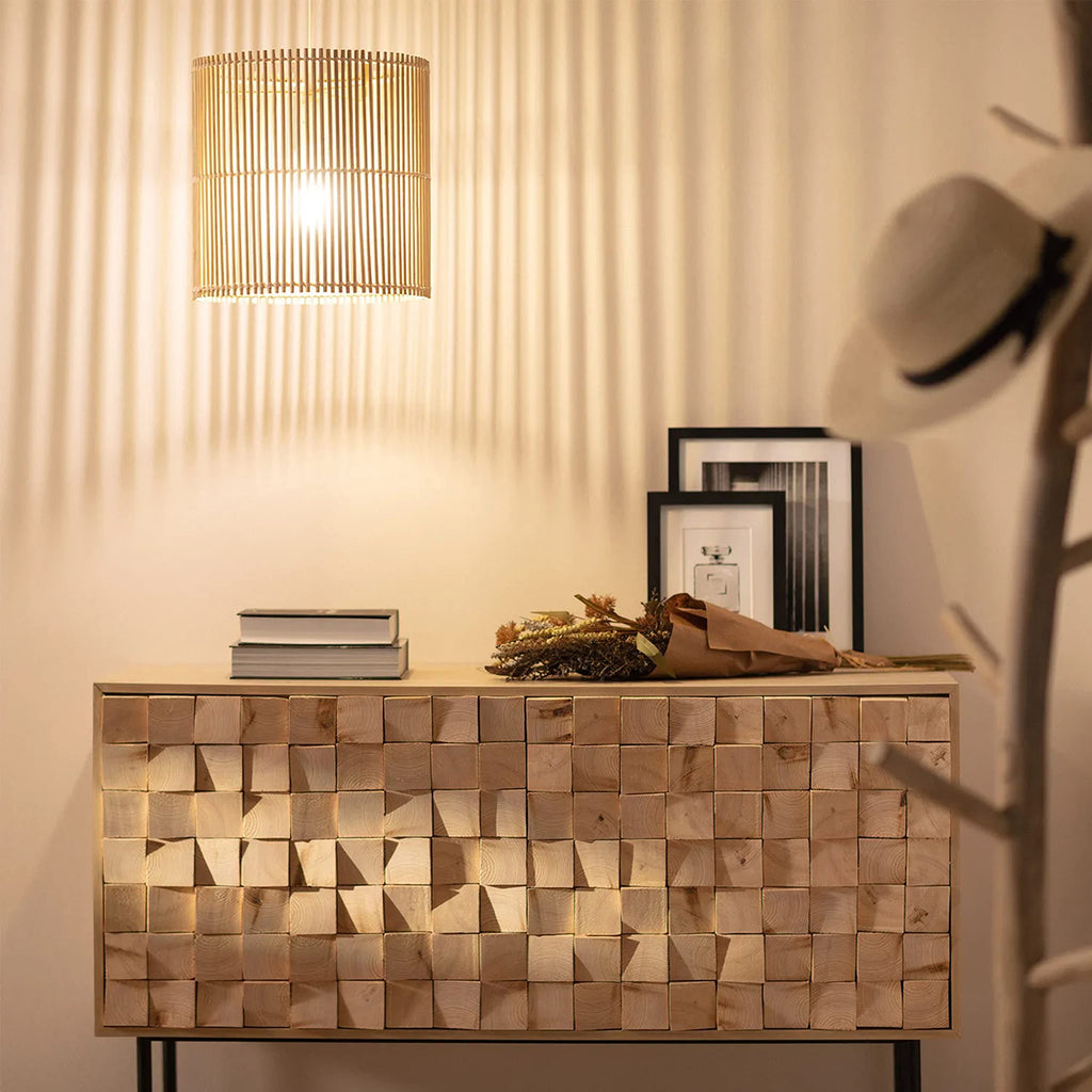 AKWAY Rattan Hanging lamp for Living Room | Bamboo Hanging Light for Bedroom | Cane Wicker Pendant lamp for Home Decoration (Bulb Not Included) (Bamboo Ceiling Lamp with Diffuser)