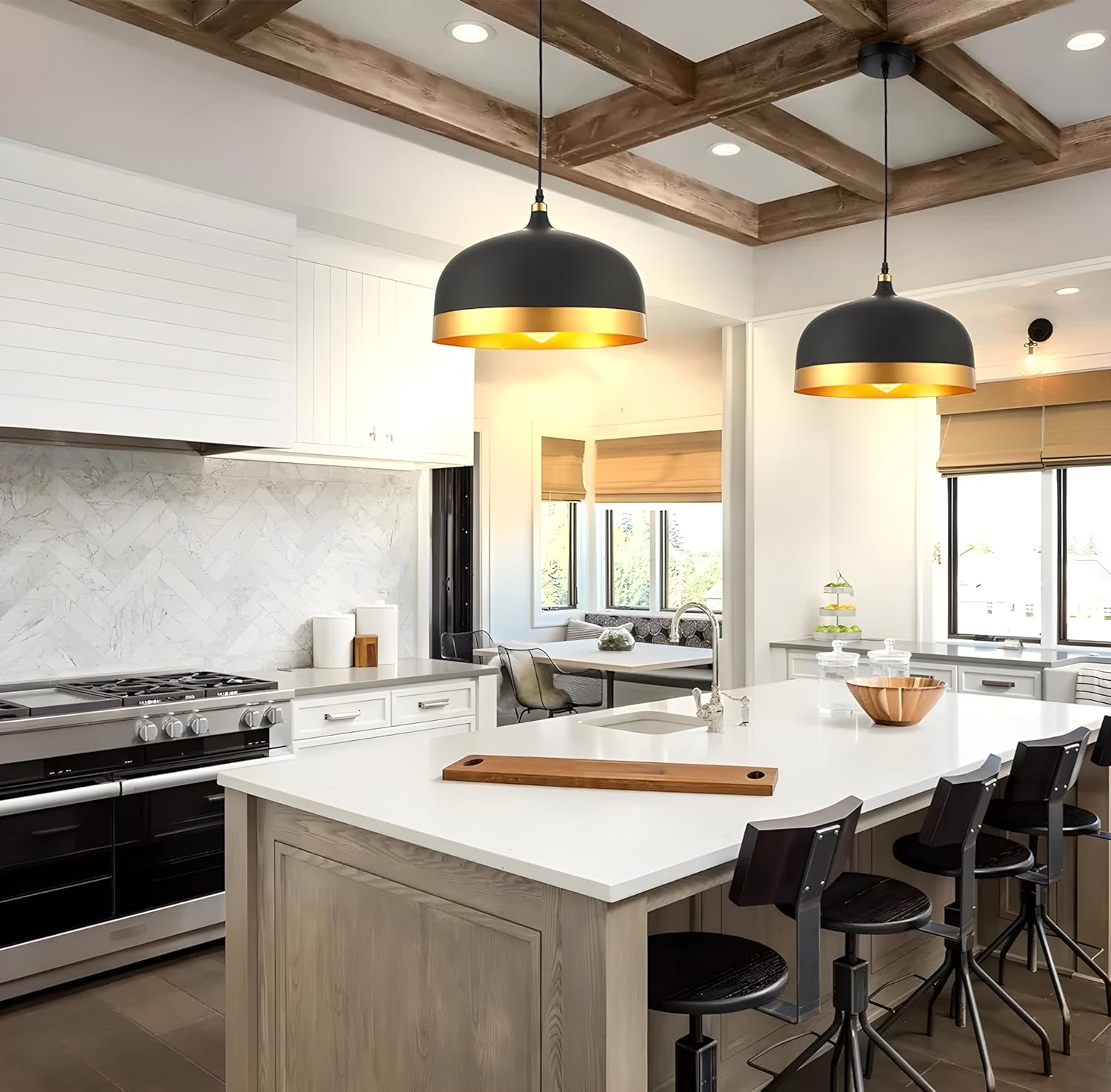 Morden Metallic Black and Golden Pendant Hanging Lamp, 10 inch, E-27 Holder, for Living Room (Without Bulb)